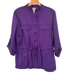 Chicos 2 Womens Purple  Jacket Drawstring Waist 3/4 Roll-Tab Sleeves Size large